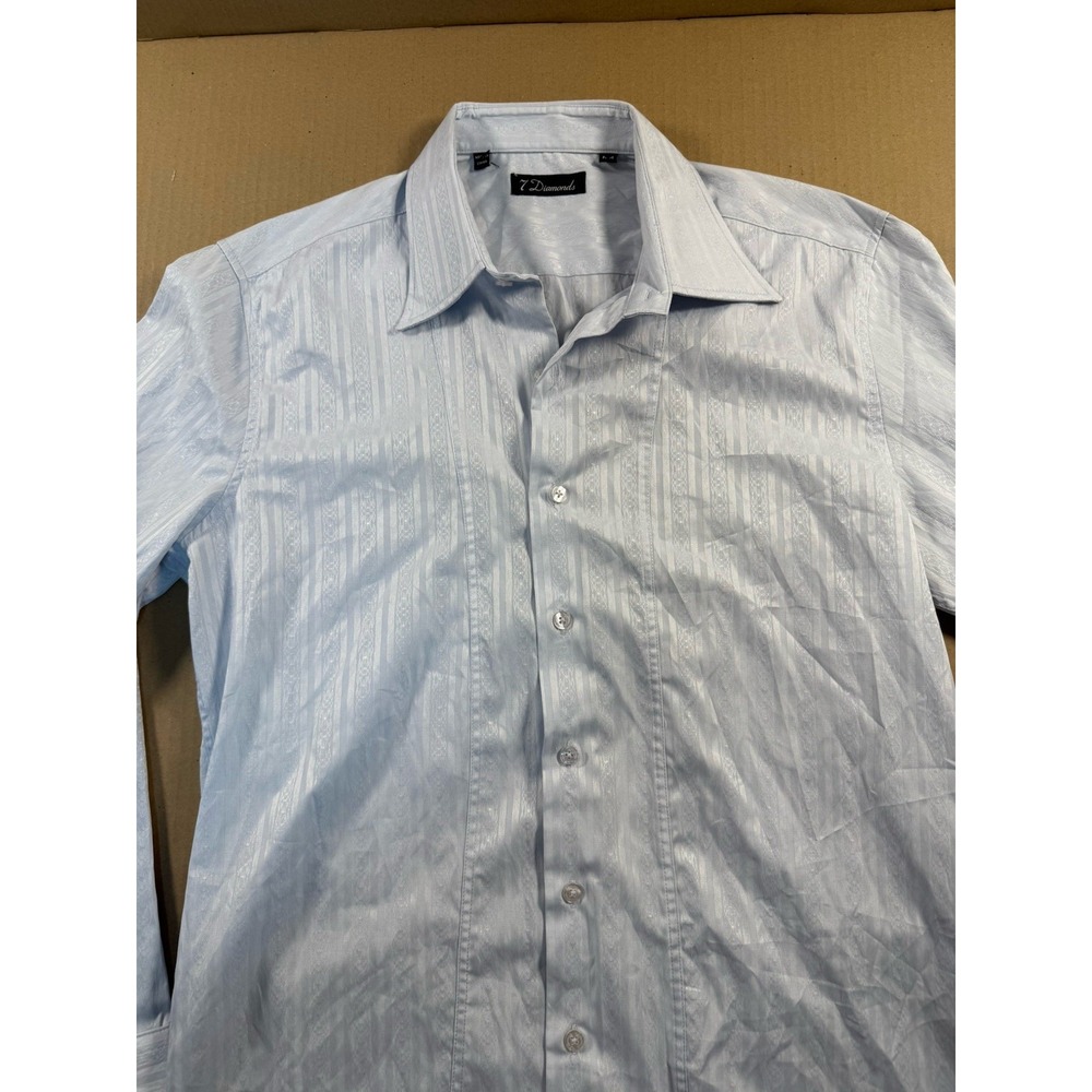 7 Diamonds Button Up Shirt Mens Medium Blue Stripe Long Sleeve